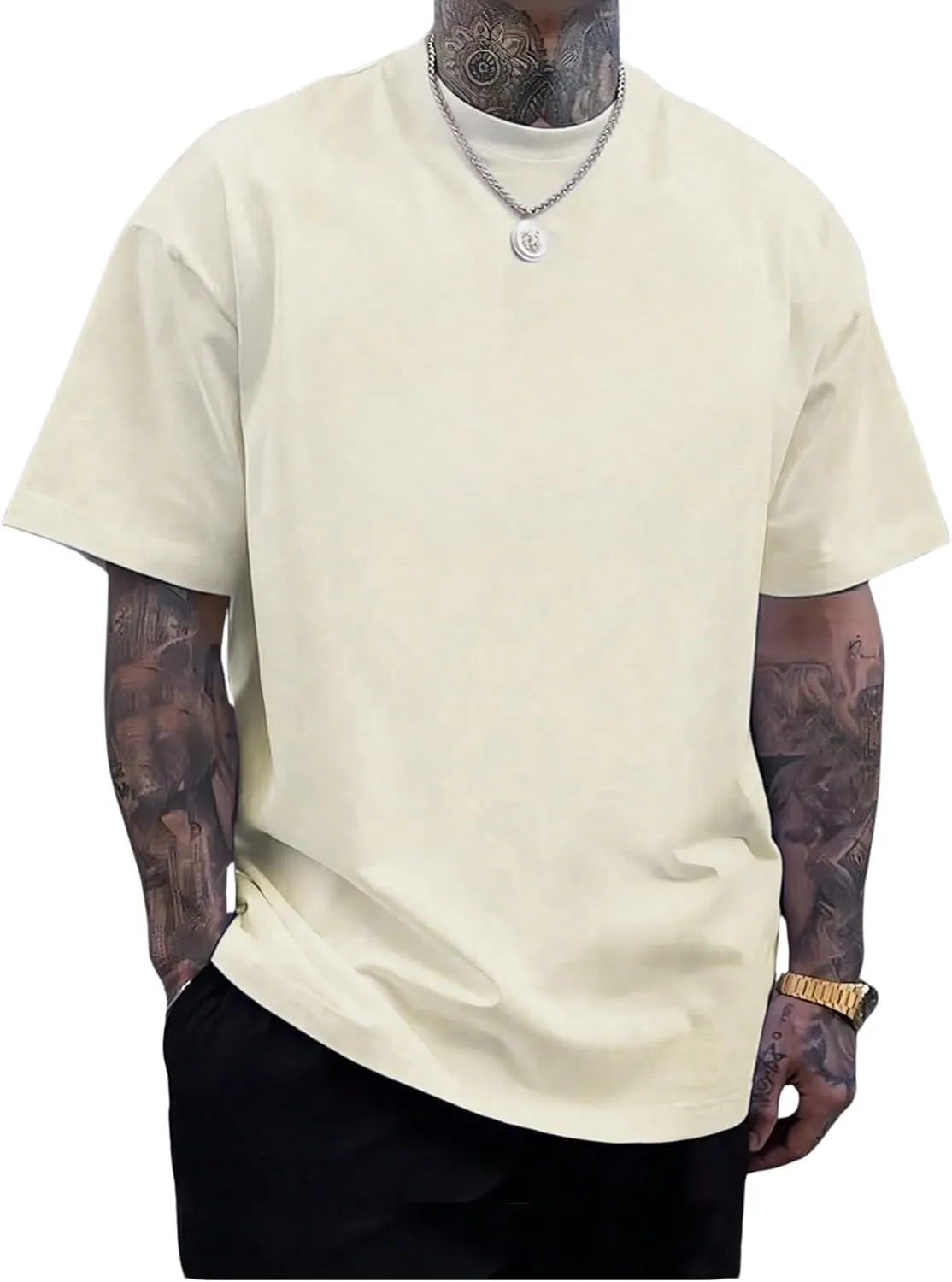 Verdusa Men's Casual Oversized T Shirts Summer Round Neck Short Sleeve Basic Tee Tops
