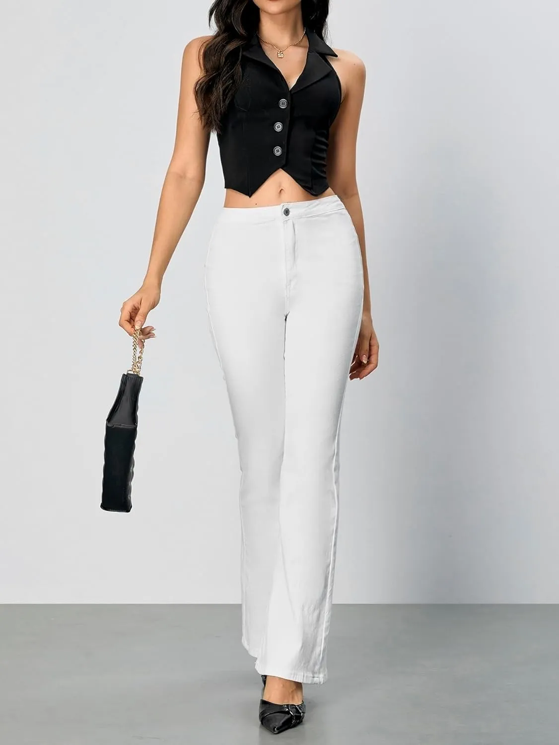 Verdusa Women's Notch Neck Backless Asymmetrical Hem Button Front Crop Blazer Vests