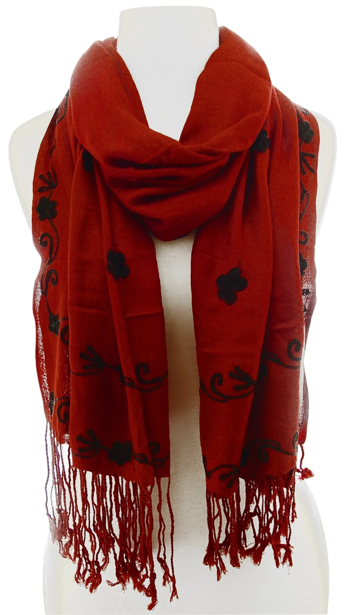 Vintage Floral Hand Embroidered Pashmina Shawl Scarf