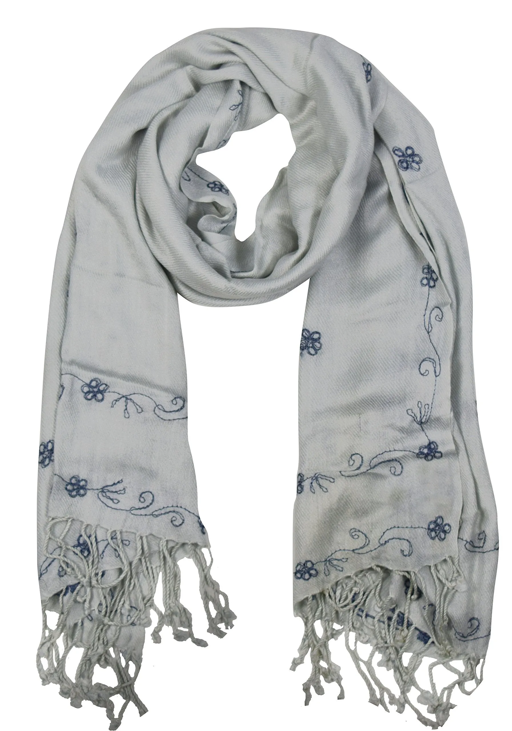 Vintage Floral Hand Embroidered Pashmina Shawl Scarf