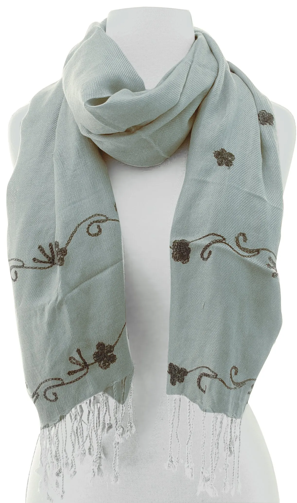 Vintage Floral Hand Embroidered Pashmina Shawl Scarf
