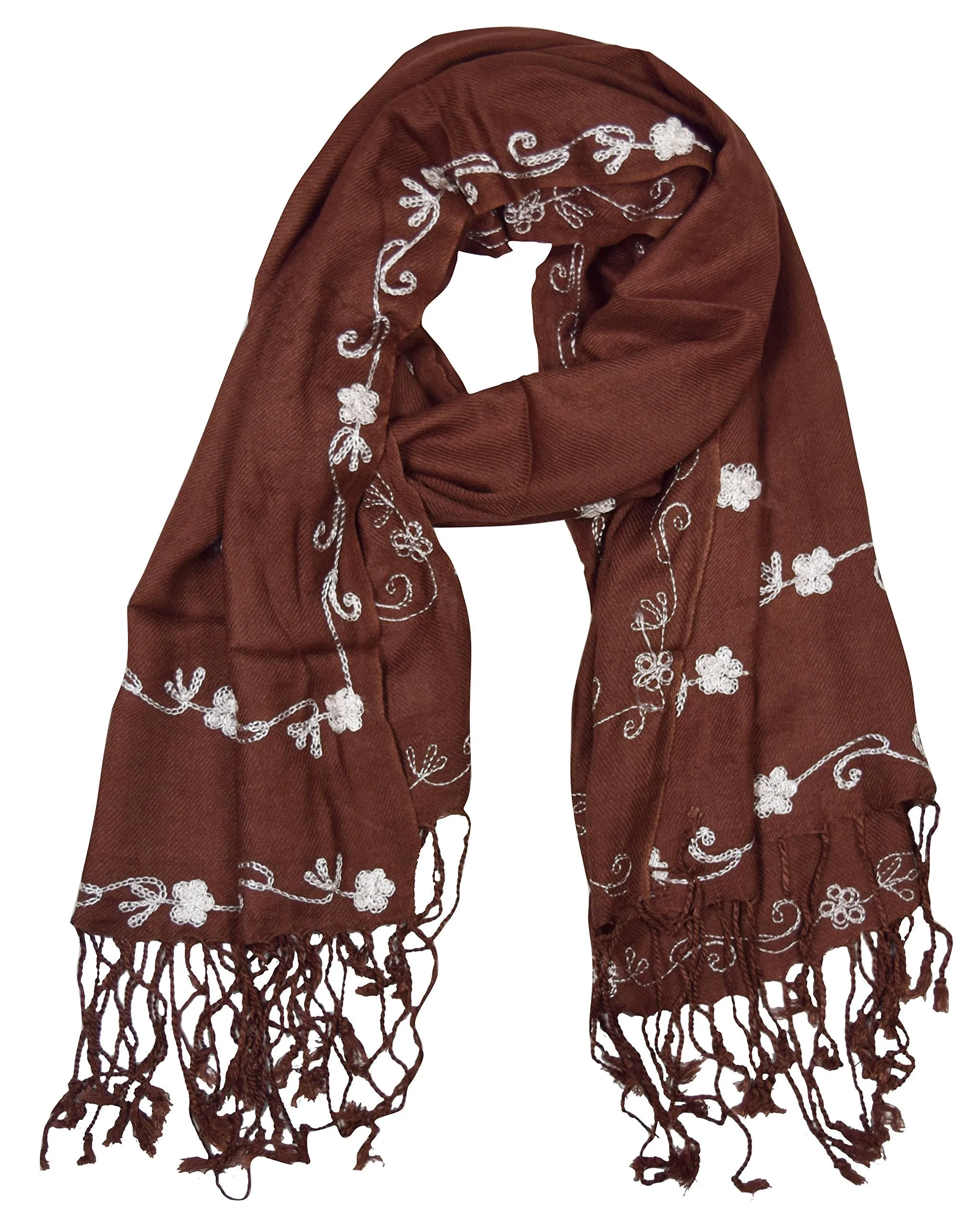 Vintage Floral Hand Embroidered Pashmina Shawl Scarf