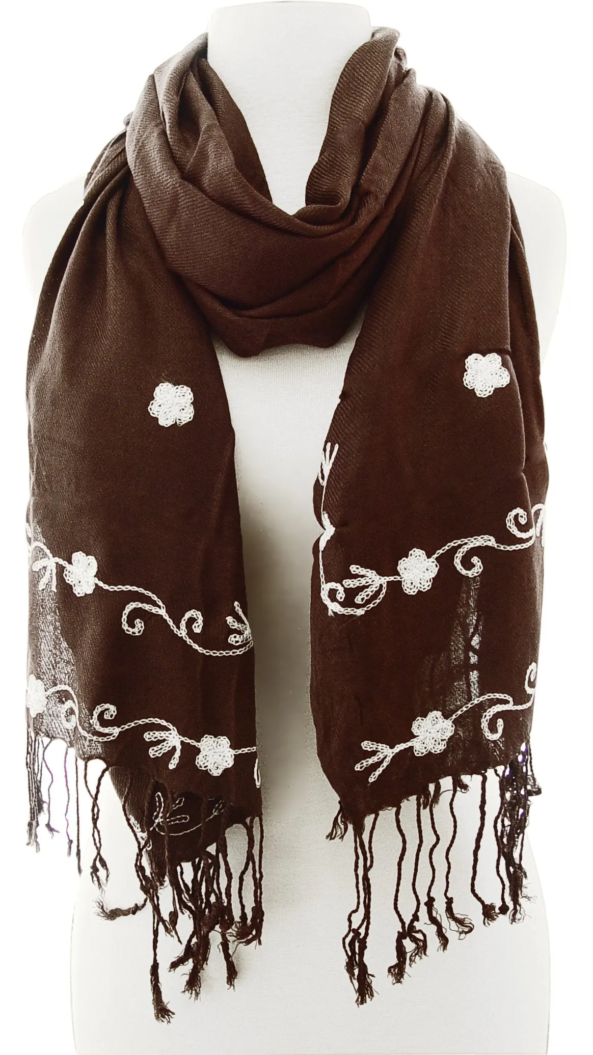 Vintage Floral Hand Embroidered Pashmina Shawl Scarf