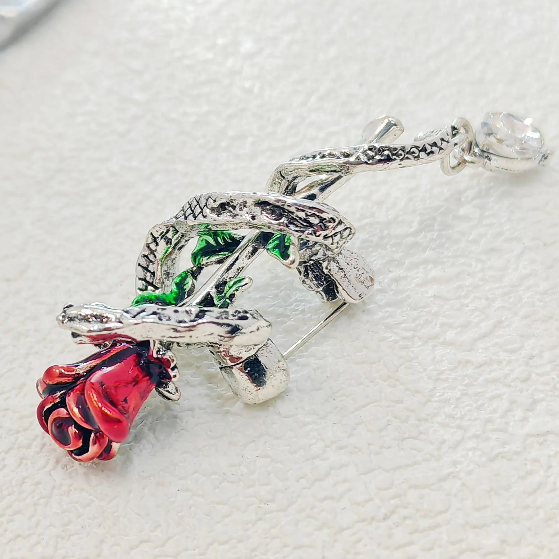 Vintage Silver Snake Wound Rose Brooch Pin, Unisex Jewelry