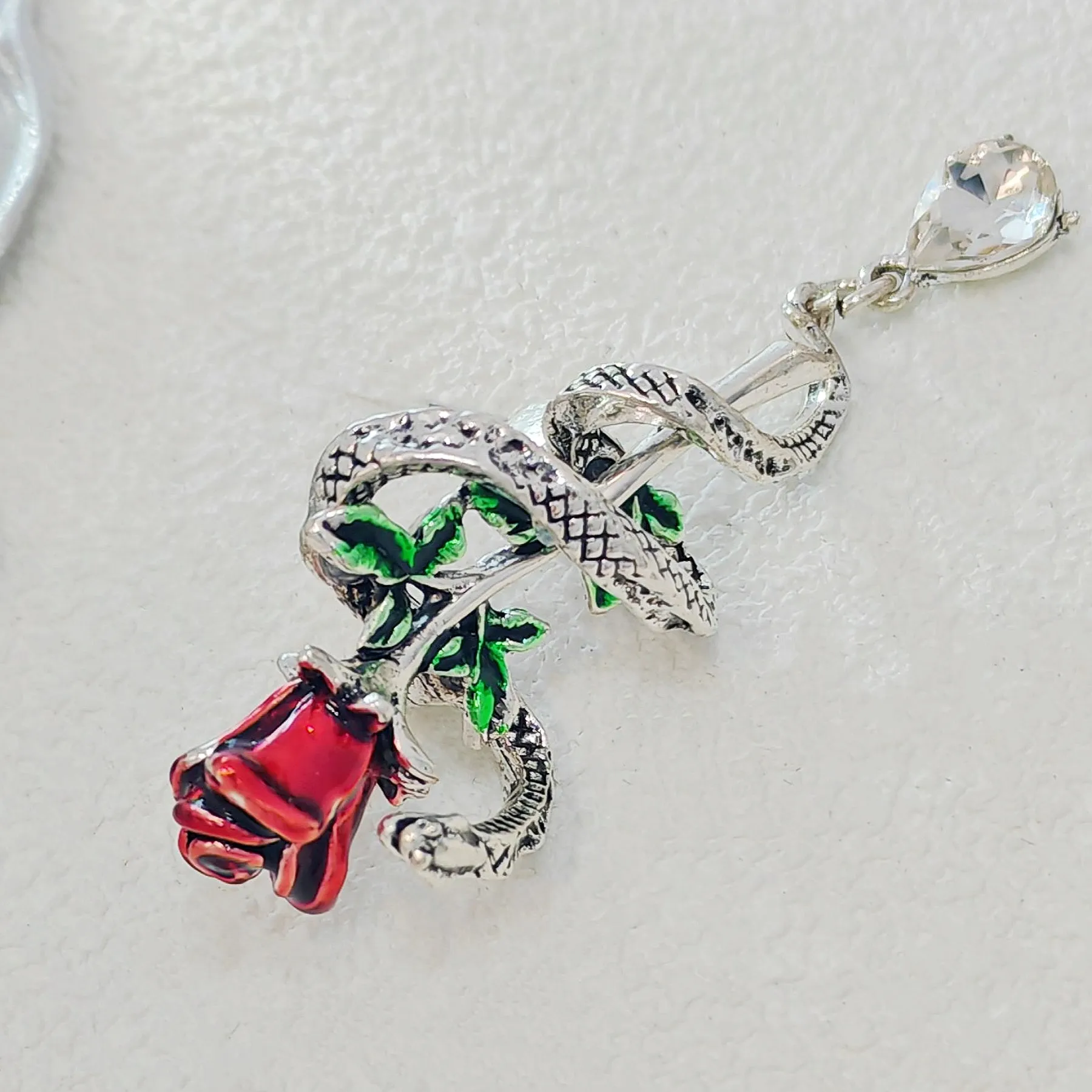 Vintage Silver Snake Wound Rose Brooch Pin, Unisex Jewelry