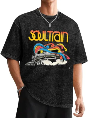 Vintage Soul Train Acid Washed T-Shirt Graphic Oversized Tops for Men Women