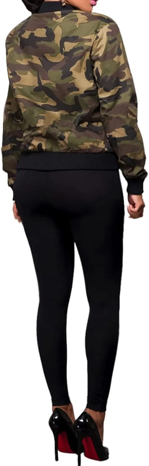 VisiChenup Camo Jacket for Women Lightweight Casual Long Sleeves Camouflage Coat with Pocket
