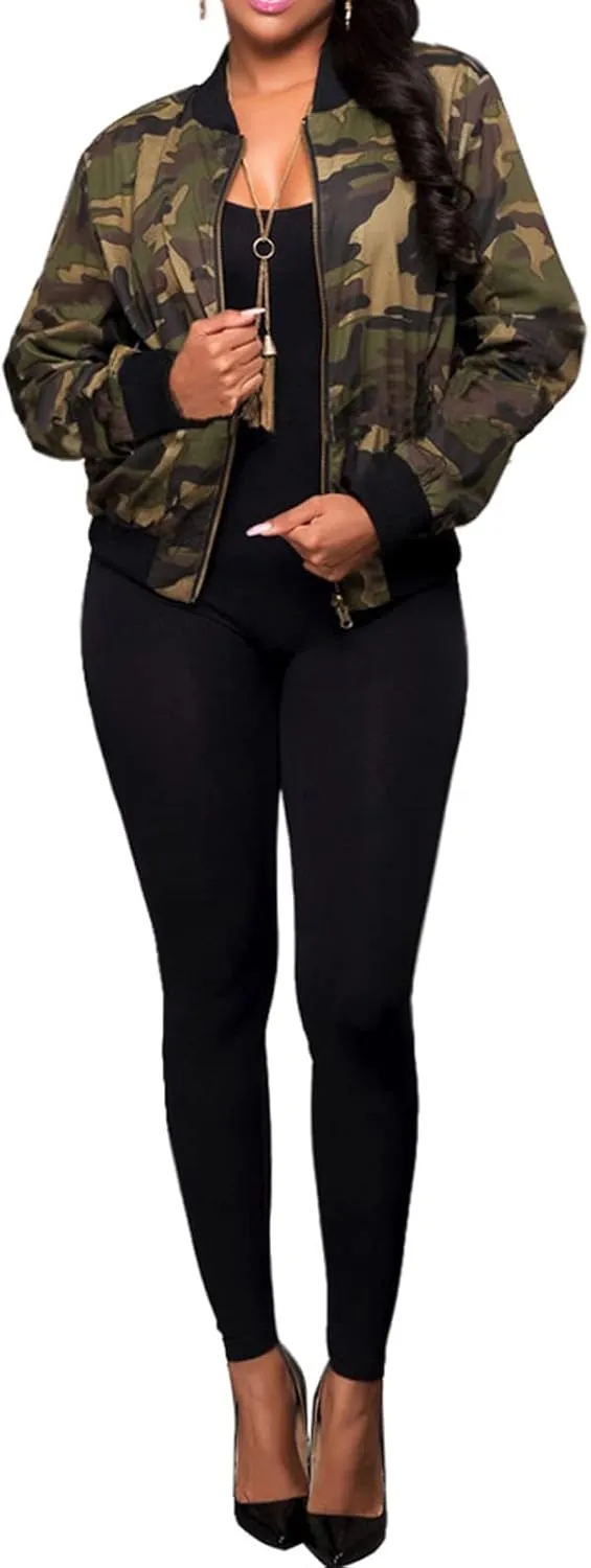 VisiChenup Camo Jacket for Women Lightweight Casual Long Sleeves Camouflage Coat with Pocket
