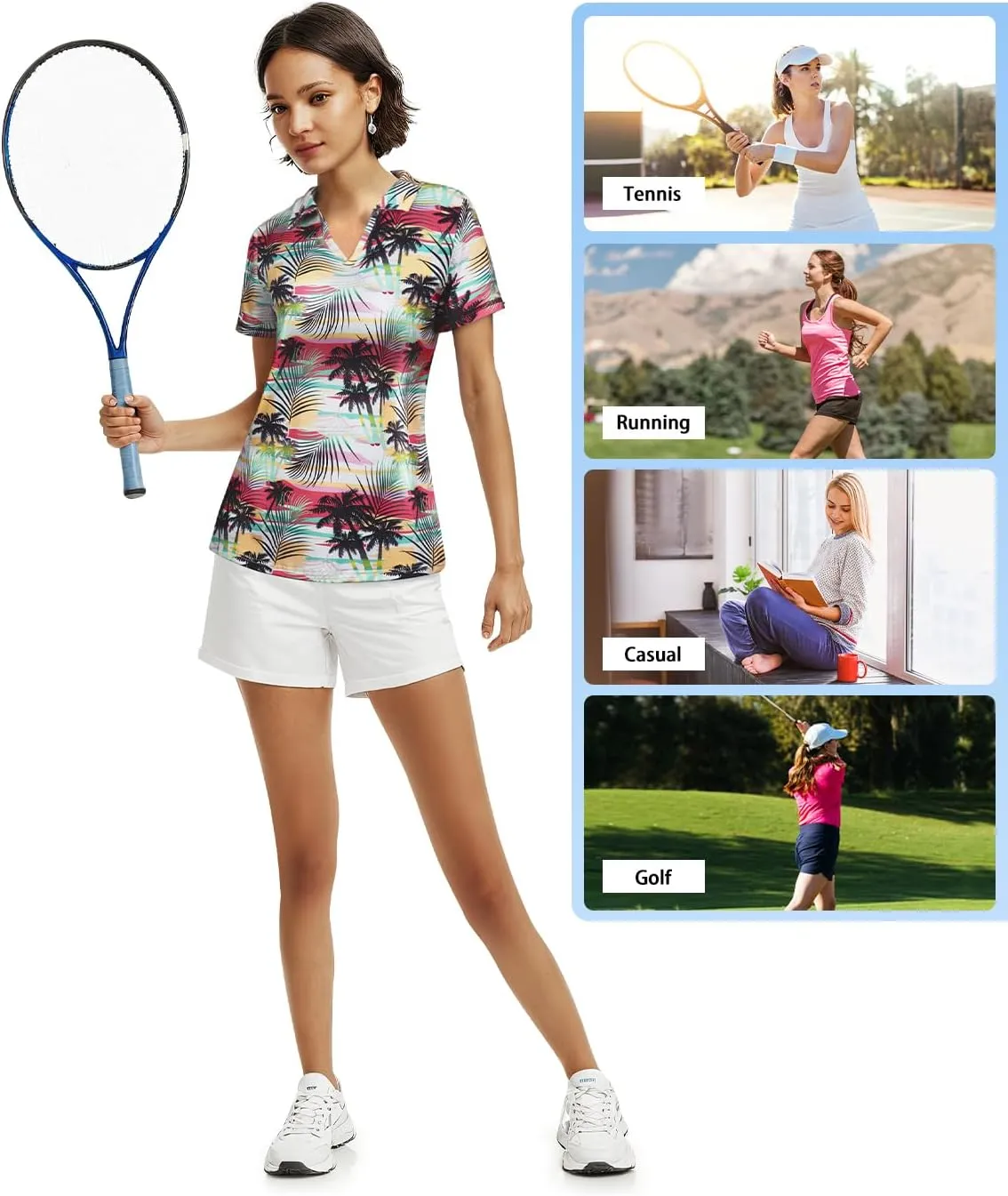 Vldnery Women's Golf Shirts Short Sleeve v Neck Loose Fit Plain Workout Tennis Polo T-Shirts