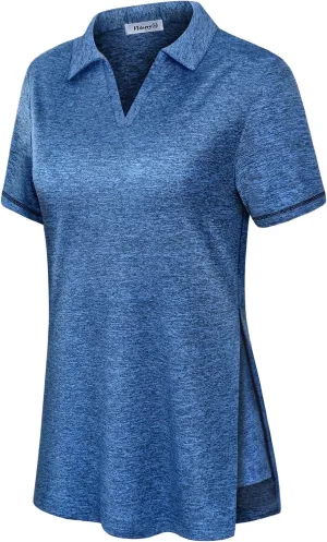 Vldnery Women's Golf Shirts Short Sleeve v Neck Loose Fit Plain Workout Tennis Polo T-Shirts