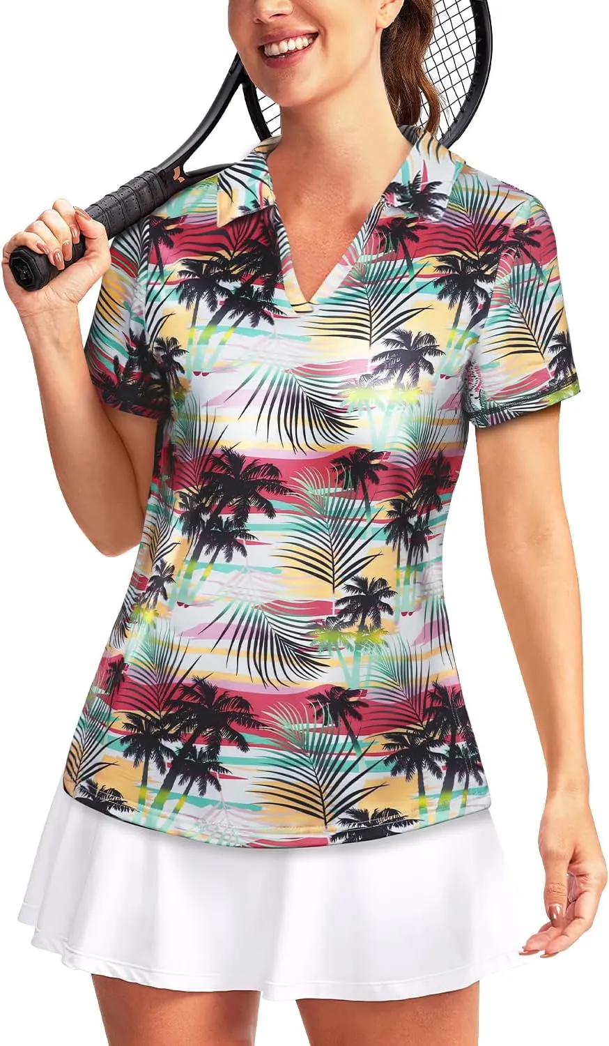 Vldnery Women's Golf Shirts Short Sleeve v Neck Loose Fit Plain Workout Tennis Polo T-Shirts