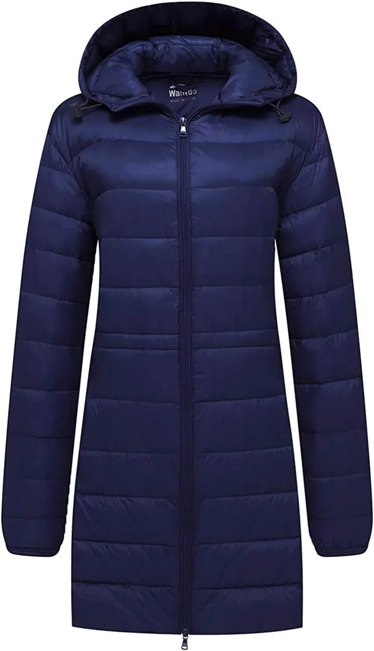 wantdo Women's Packable Puffer Coat Hooded Lightweight Long Winter Coats