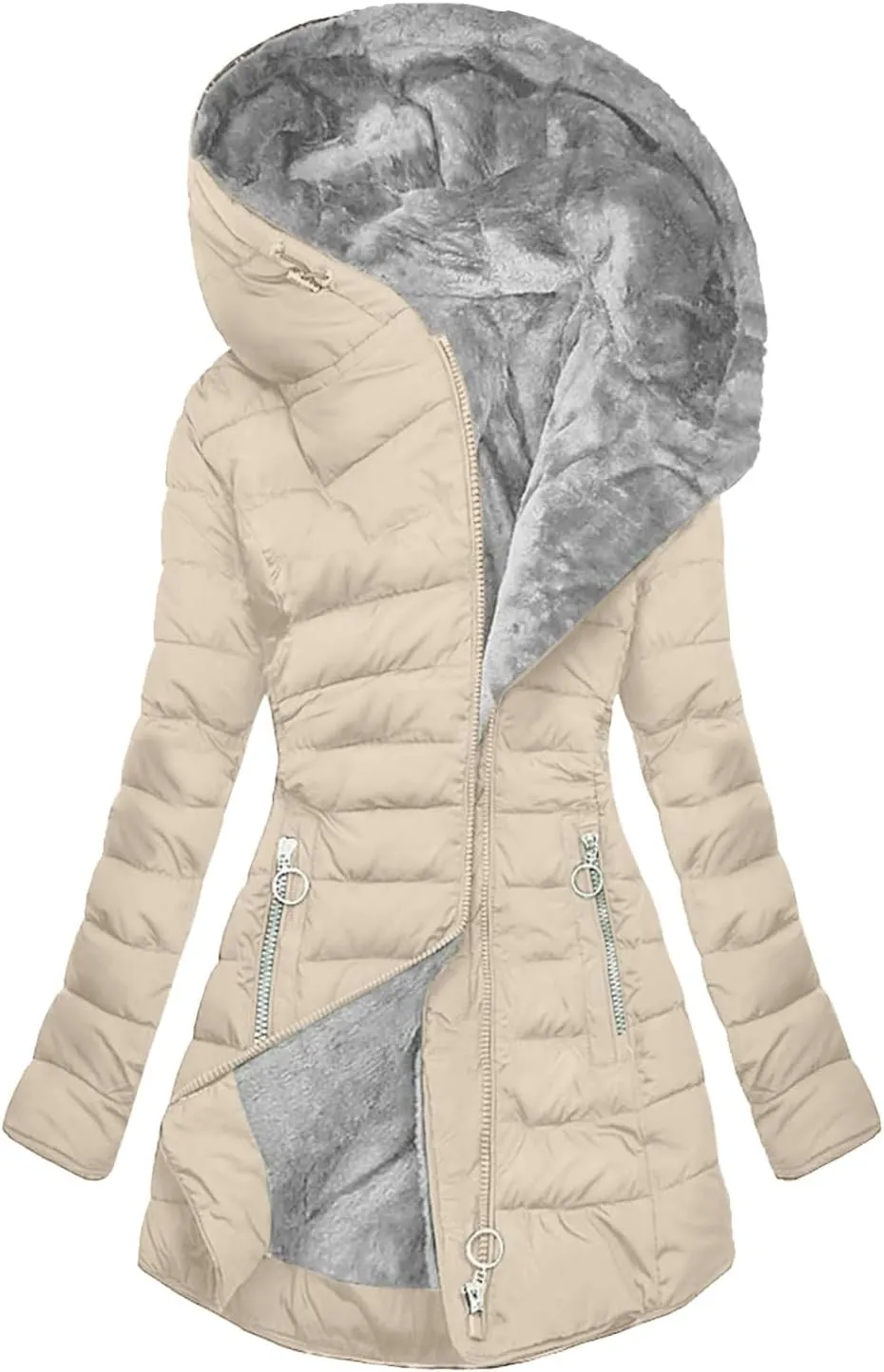 Warm Winter Coats For Women 2023 Trendy Sherpa Fleece Lined Hooded Jackets Thicken Quilted Puffer Coat Slim Fit
