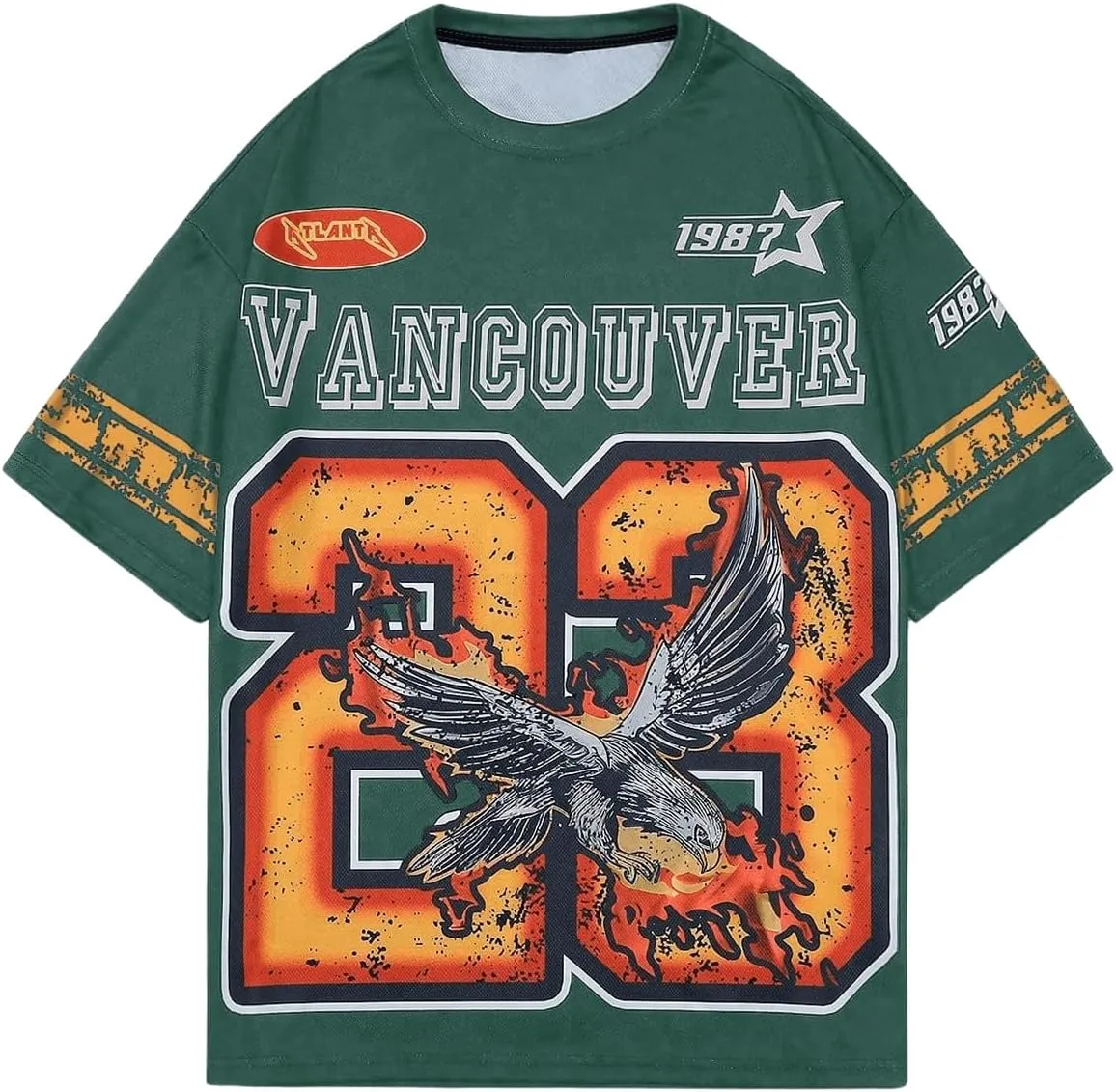 WDIRARA Men's Eagle Letter Graphic Street T Shirt Oversized Short Sleeve Crewneck Tee Top