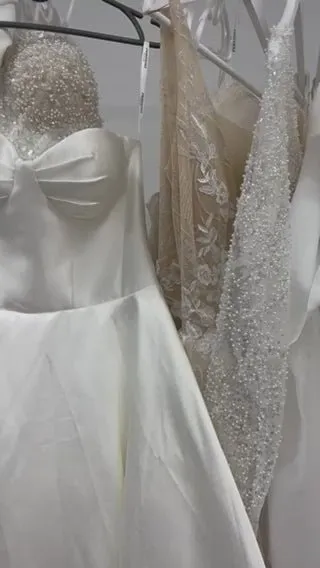 White Strapless Satin Ball Gown Wedding Dress with Floor-Length Train - Plus Size-Brigit