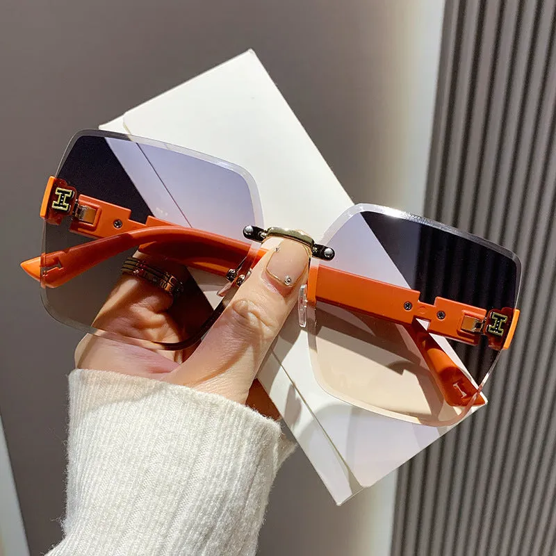Wholesale Frameless Dual Color Gradient High-end Women's Trendy Driving Sunglasses