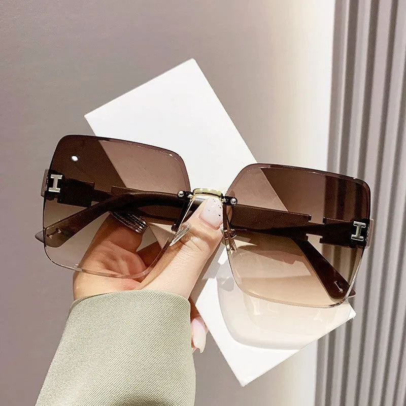 Wholesale Frameless Dual Color Gradient High-end Women's Trendy Driving Sunglasses