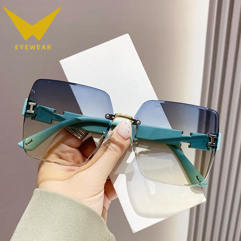 Wholesale Frameless Dual Color Gradient High-end Women's Trendy Driving Sunglasses