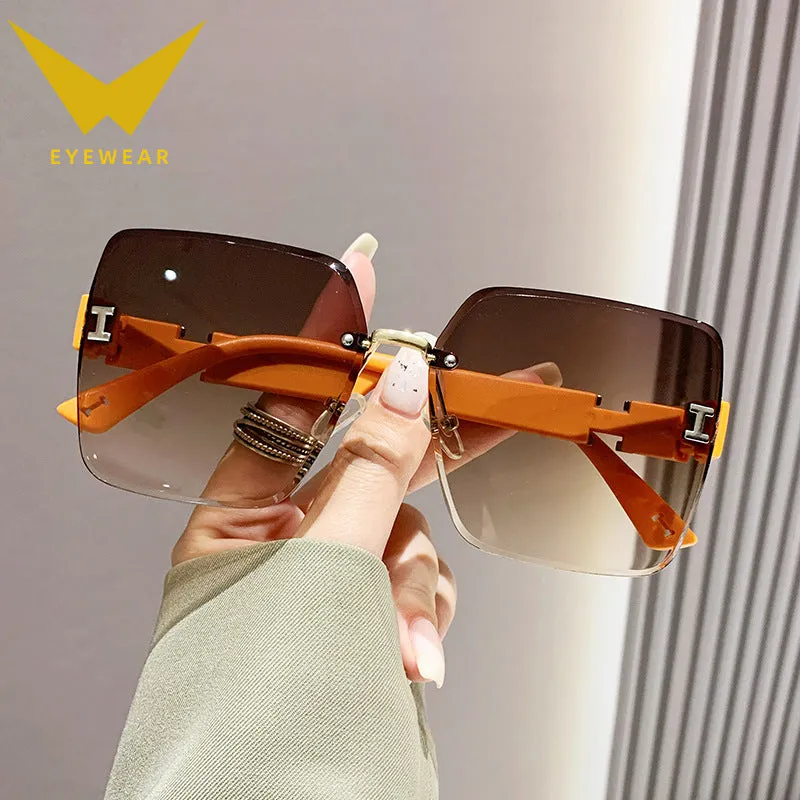 Wholesale Frameless Dual Color Gradient High-end Women's Trendy Driving Sunglasses