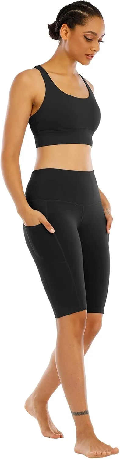 WHOUARE 4 Pack Biker Yoga Shorts with Pockets for Women,High Waisted Athletic Running Workout Gym Shorts Tummy Control