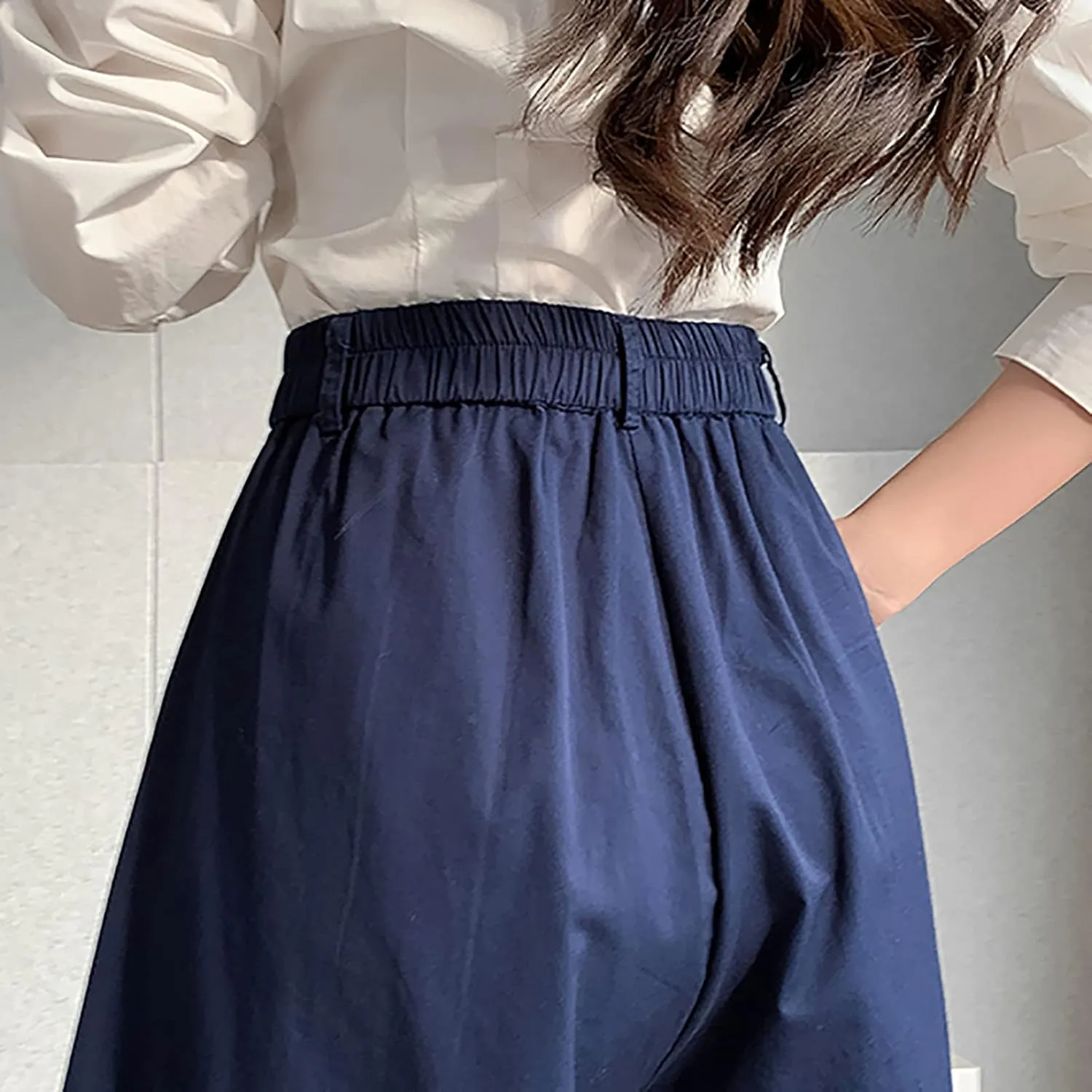 Wide Leg Pants for Women Culottes Pants Lightweight Loose Fit Summer Trousers Elastic High Waist Pants Cinch Bottom