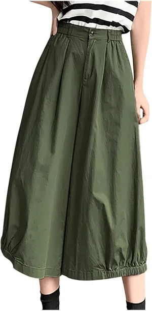 Wide Leg Pants for Women Culottes Pants Lightweight Loose Fit Summer Trousers Elastic High Waist Pants Cinch Bottom