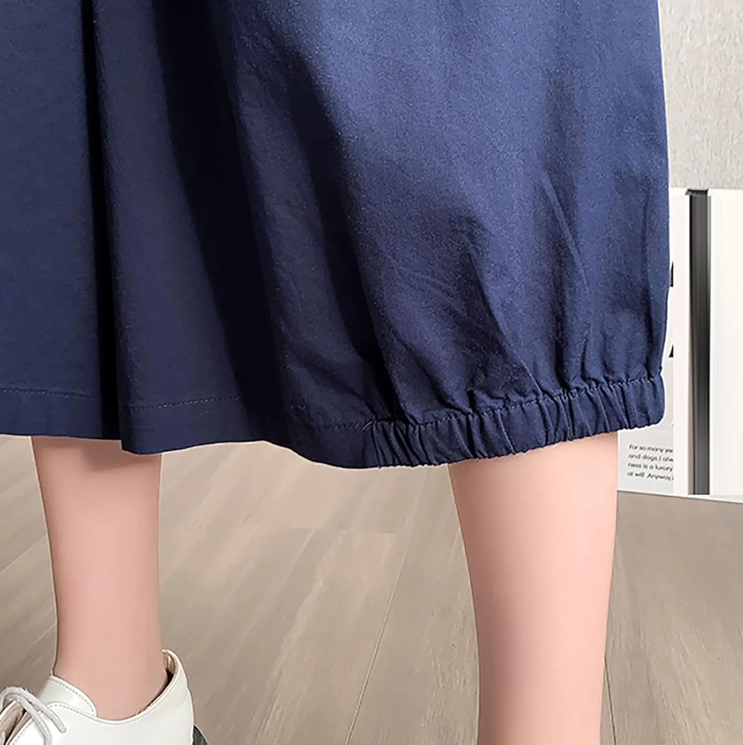 Wide Leg Pants for Women Culottes Pants Lightweight Loose Fit Summer Trousers Elastic High Waist Pants Cinch Bottom