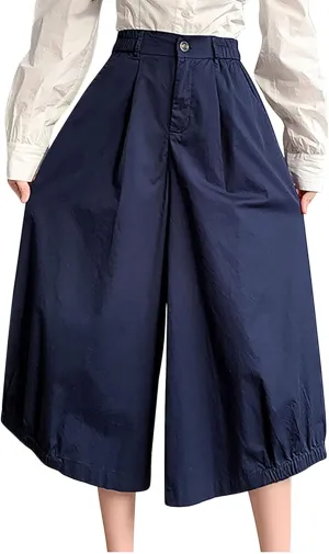 Wide Leg Pants for Women Culottes Pants Lightweight Loose Fit Summer Trousers Elastic High Waist Pants Cinch Bottom