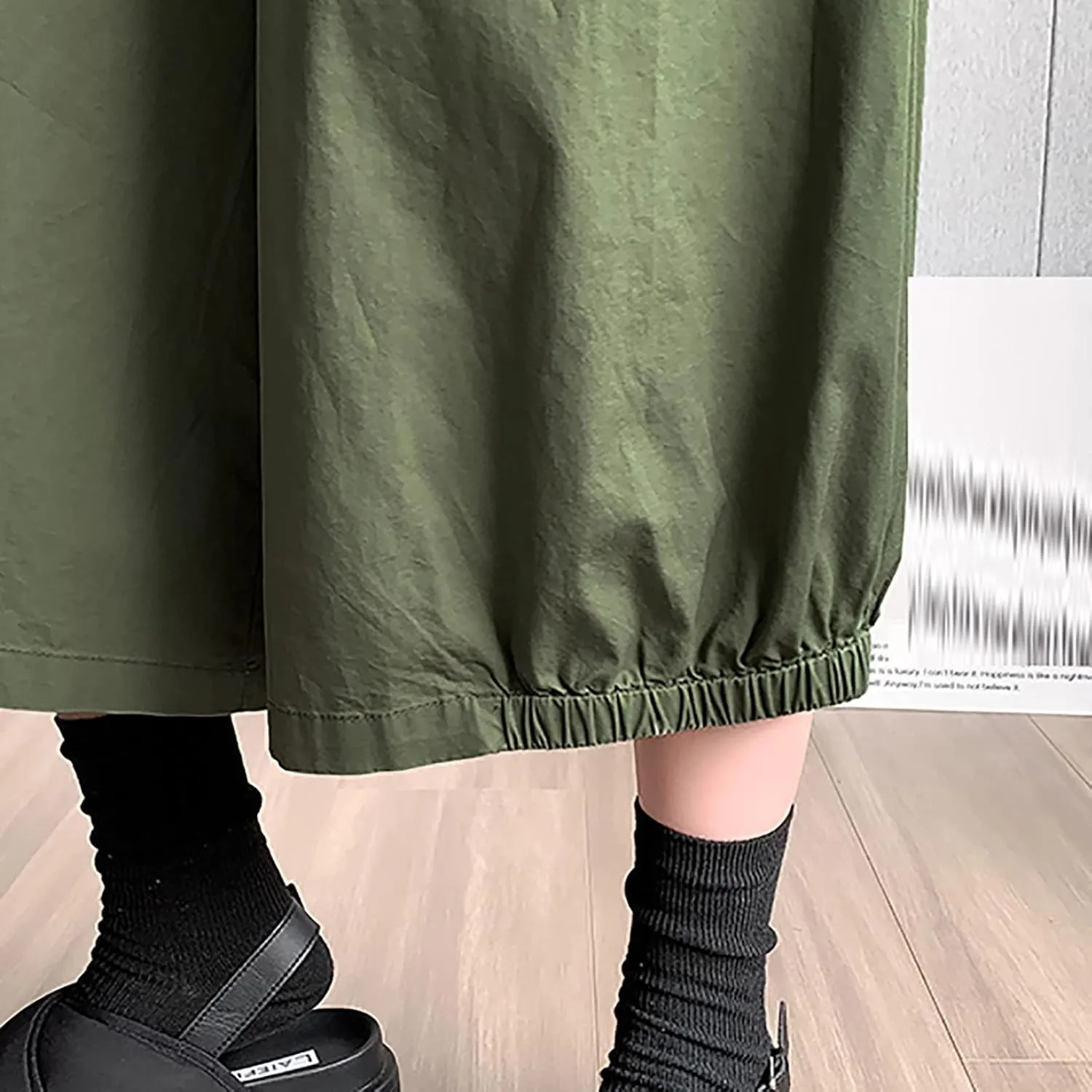 Wide Leg Pants for Women Culottes Pants Lightweight Loose Fit Summer Trousers Elastic High Waist Pants Cinch Bottom