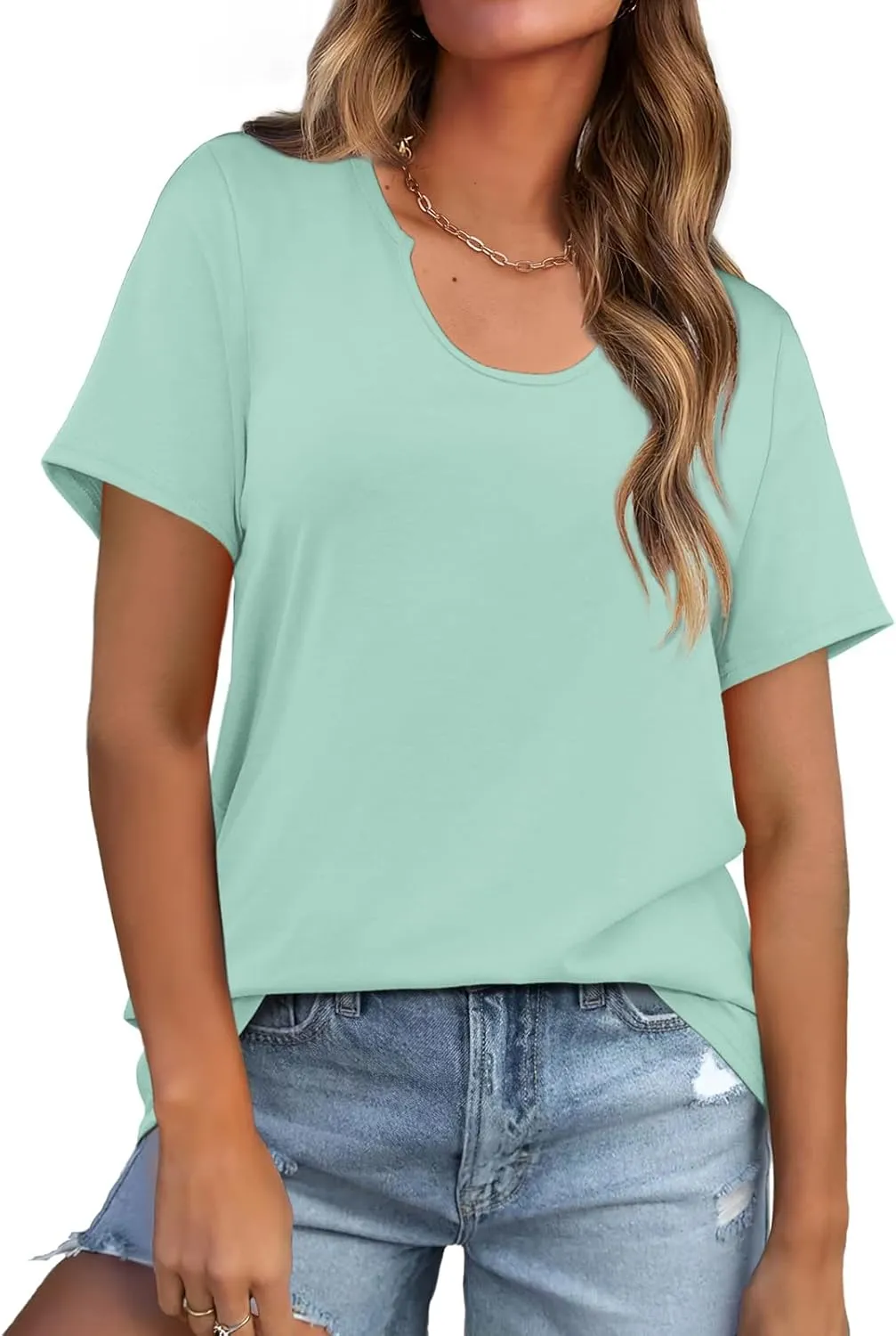 WIHOLL Summer Tops for Women Scoop Neck Basic Tees Short Sleeve Casual T-Shirts Loose Fit