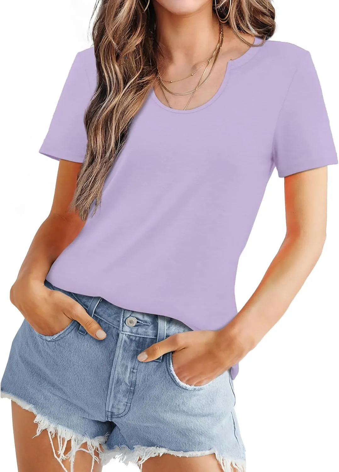 WIHOLL Summer Tops for Women Scoop Neck Basic Tees Short Sleeve Casual T-Shirts Loose Fit