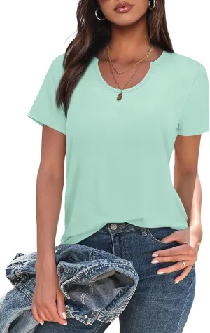 WIHOLL Summer Tops for Women Scoop Neck Basic Tees Short Sleeve Casual T-Shirts Loose Fit