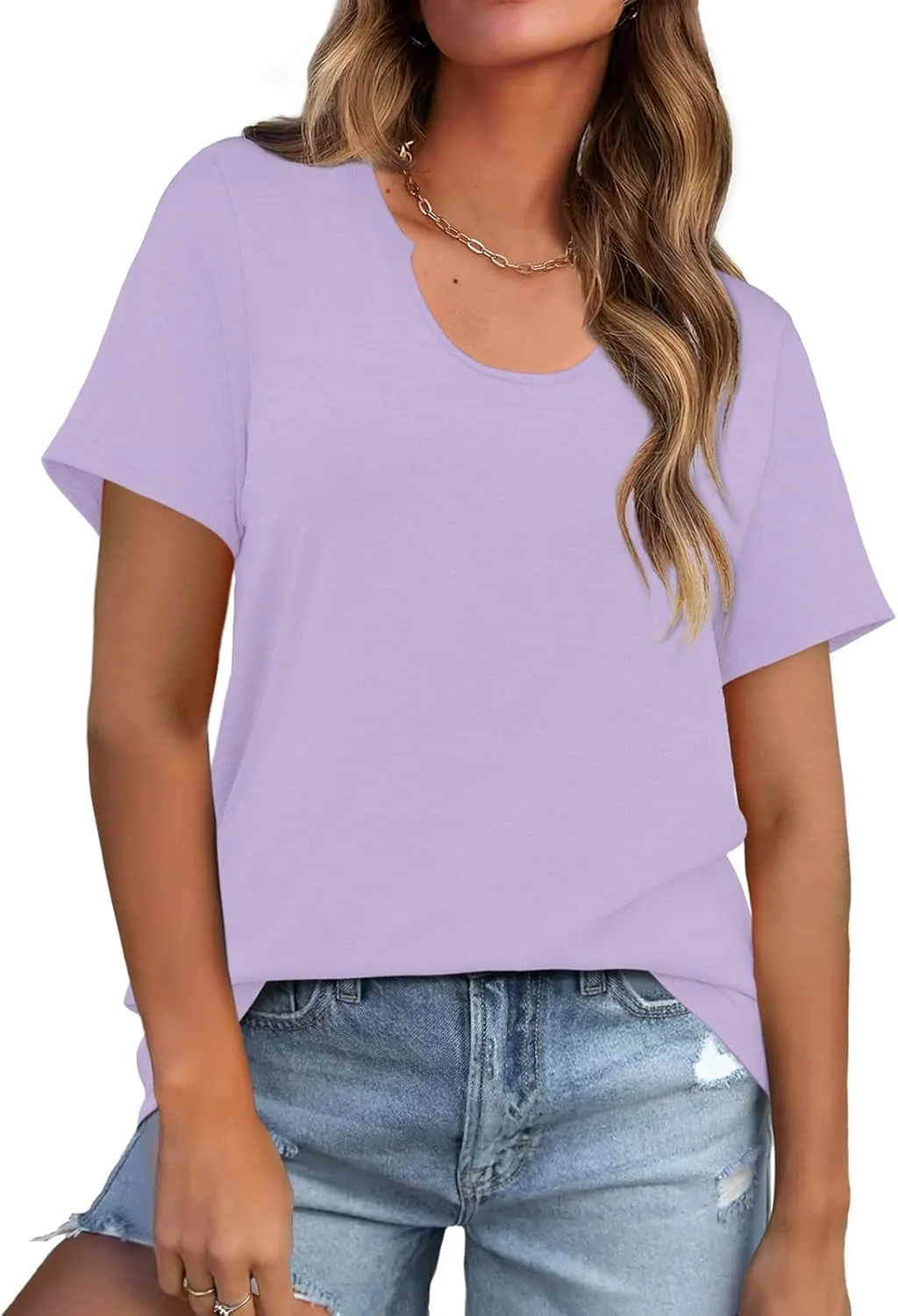 WIHOLL Summer Tops for Women Scoop Neck Basic Tees Short Sleeve Casual T-Shirts Loose Fit
