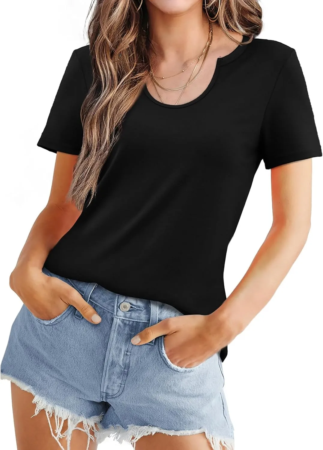 WIHOLL Summer Tops for Women Scoop Neck Basic Tees Short Sleeve Casual T-Shirts Loose Fit