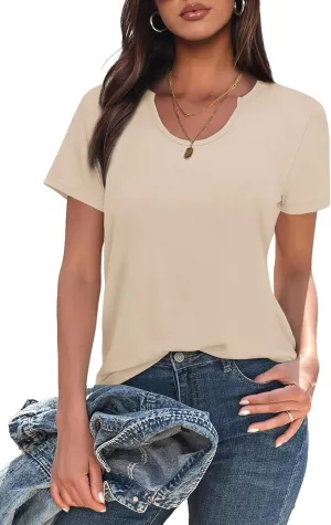 WIHOLL Summer Tops for Women Scoop Neck Basic Tees Short Sleeve Casual T-Shirts Loose Fit