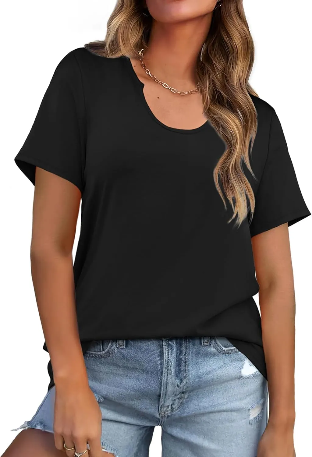 WIHOLL Summer Tops for Women Scoop Neck Basic Tees Short Sleeve Casual T-Shirts Loose Fit