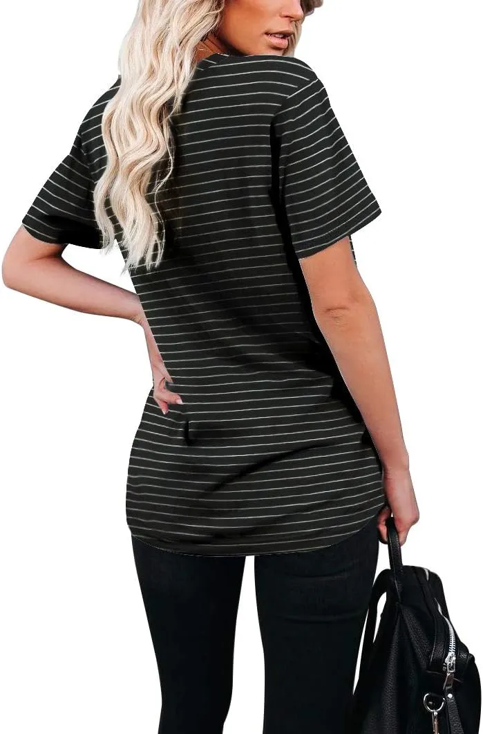 WIHOLL Women Summer T Shirts Short Sleeve Rounded V Neck Pocket Tee Tops