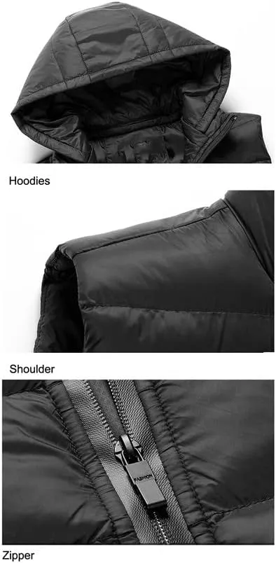 Winter Mens Sleeveless Hooded Vests Male Cotton-Padded Thicken Warm Waistcoats Jackets
