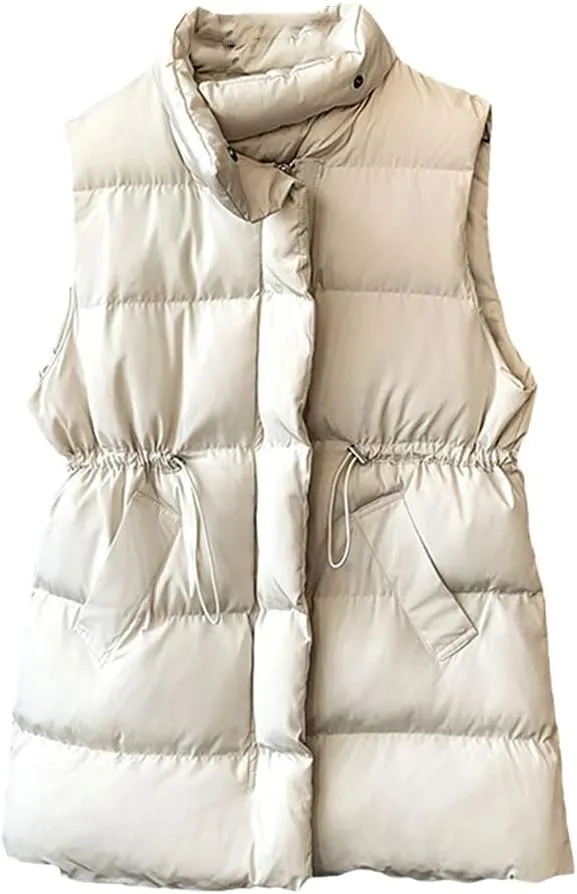 Winter Vest Women Warm Sleeveless Jacket Casual Down Long Vests Slim Solid Cotton Padded Waistcoat Gilet