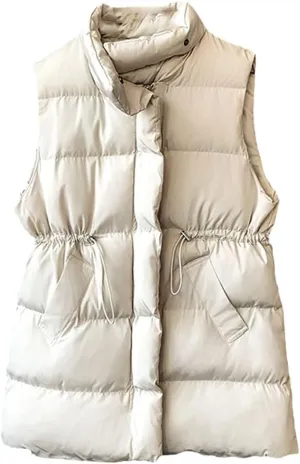 Winter Vest Women Warm Sleeveless Jacket Casual Down Long Vests Slim Solid Cotton Padded Waistcoat Gilet