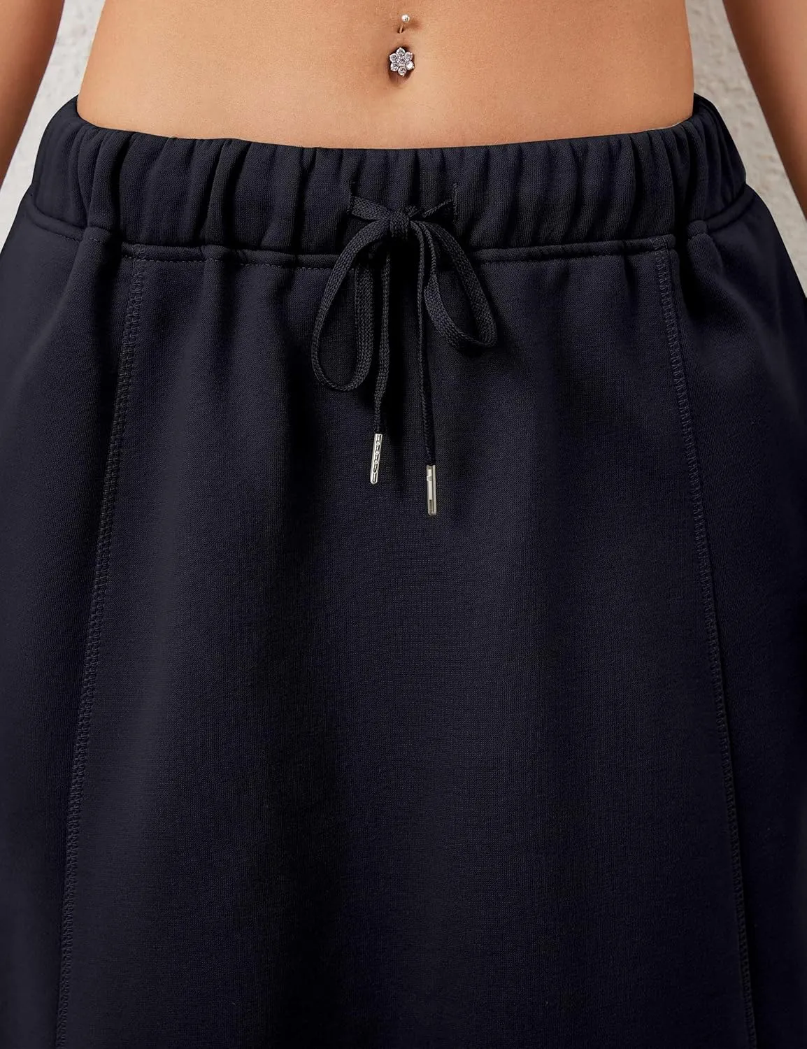 Women a Line Cotton Long Skirts Drawstring Waistband Maxi Skirts with Pockets Y2k Casual Floor Length Sweat Skirts