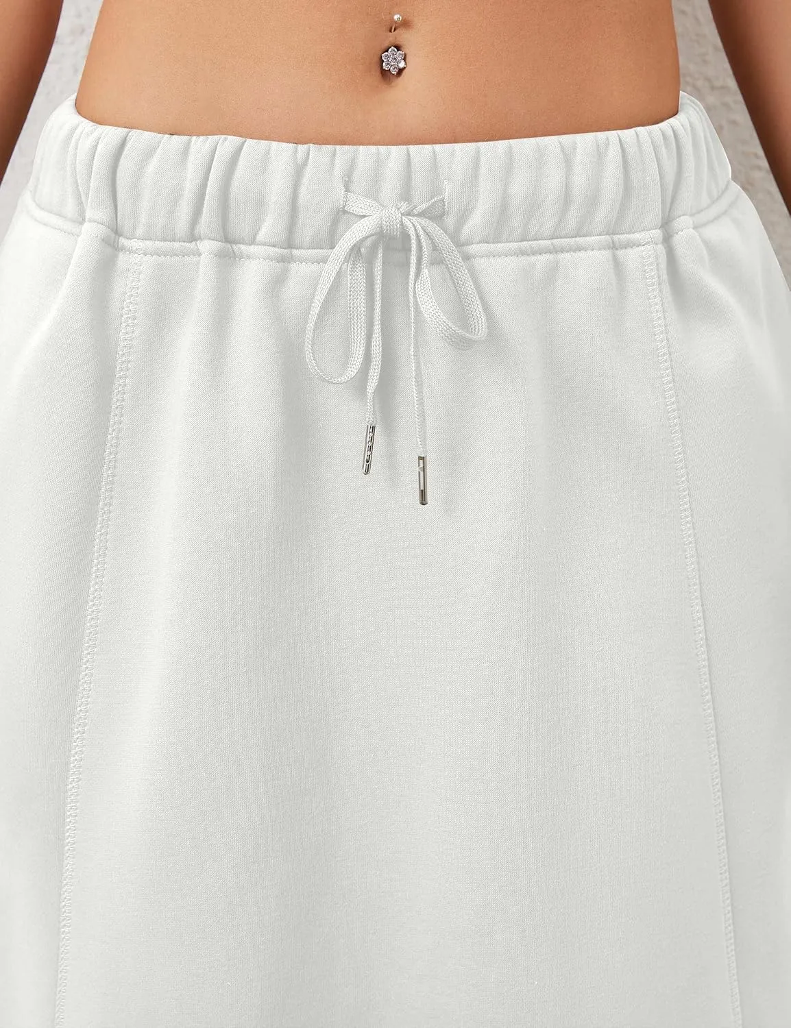 Women a Line Cotton Long Skirts Drawstring Waistband Maxi Skirts with Pockets Y2k Casual Floor Length Sweat Skirts
