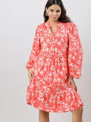 Women Casual Coral Printed Midi Dress