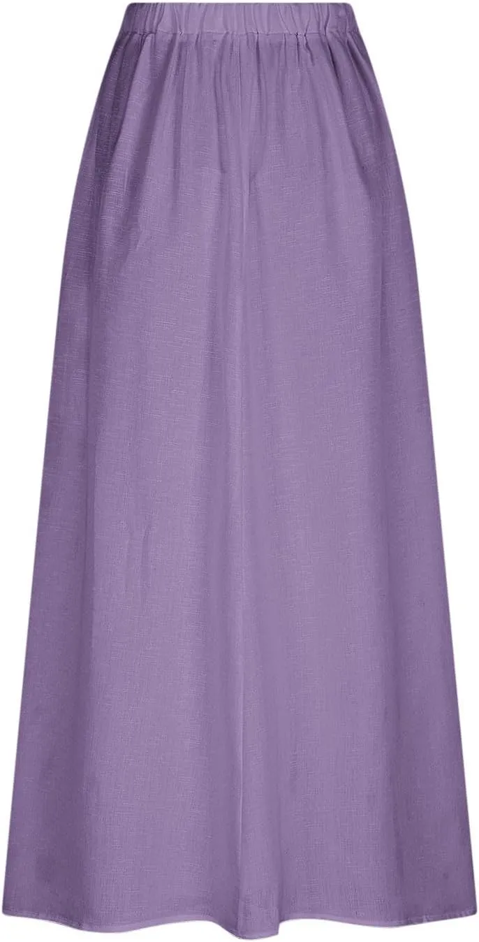 Women Casual Elastic High Waist Long Maxi Skirts Stretch Lightweight Plus Size Knee Length Skirt Summer Beach Dress
