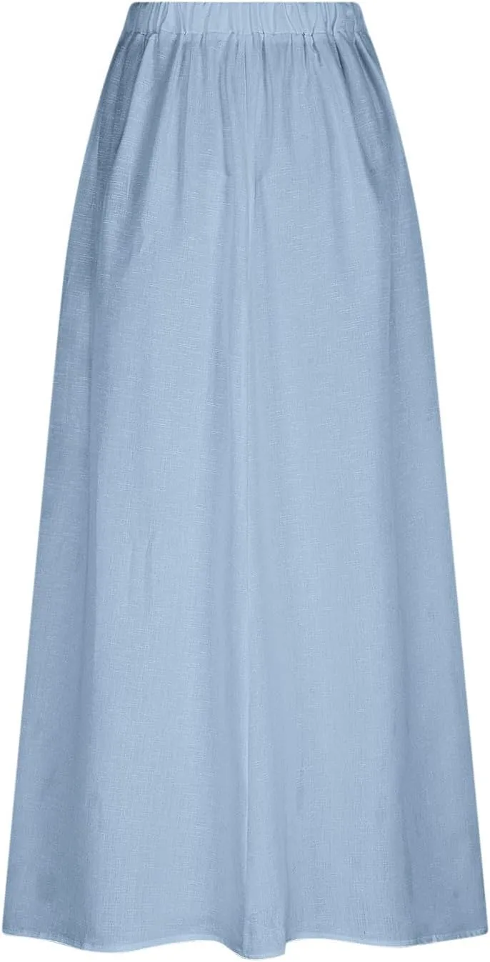 Women Casual Elastic High Waist Long Maxi Skirts Stretch Lightweight Plus Size Knee Length Skirt Summer Beach Dress