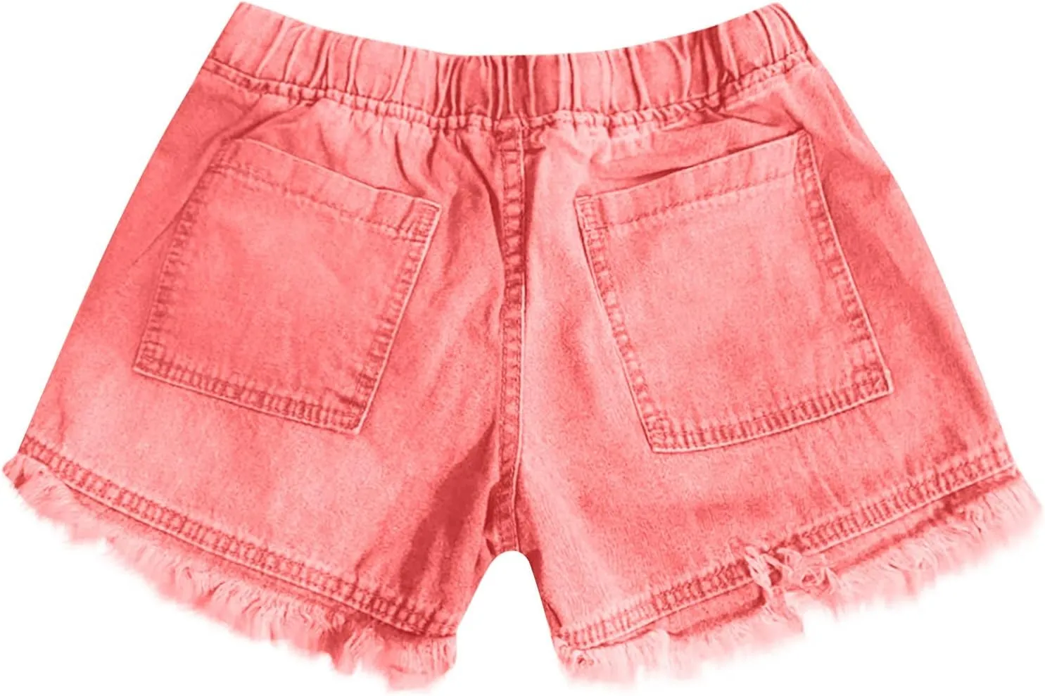 Women Denim Shorts 3 Inch Inseam Casual Summer Elastic High Waisted Jeans Frayed Raw Hem Jean Shorts with Pockets