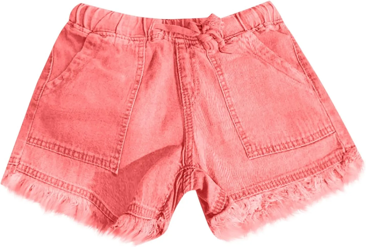 Women Denim Shorts 3 Inch Inseam Casual Summer Elastic High Waisted Jeans Frayed Raw Hem Jean Shorts with Pockets
