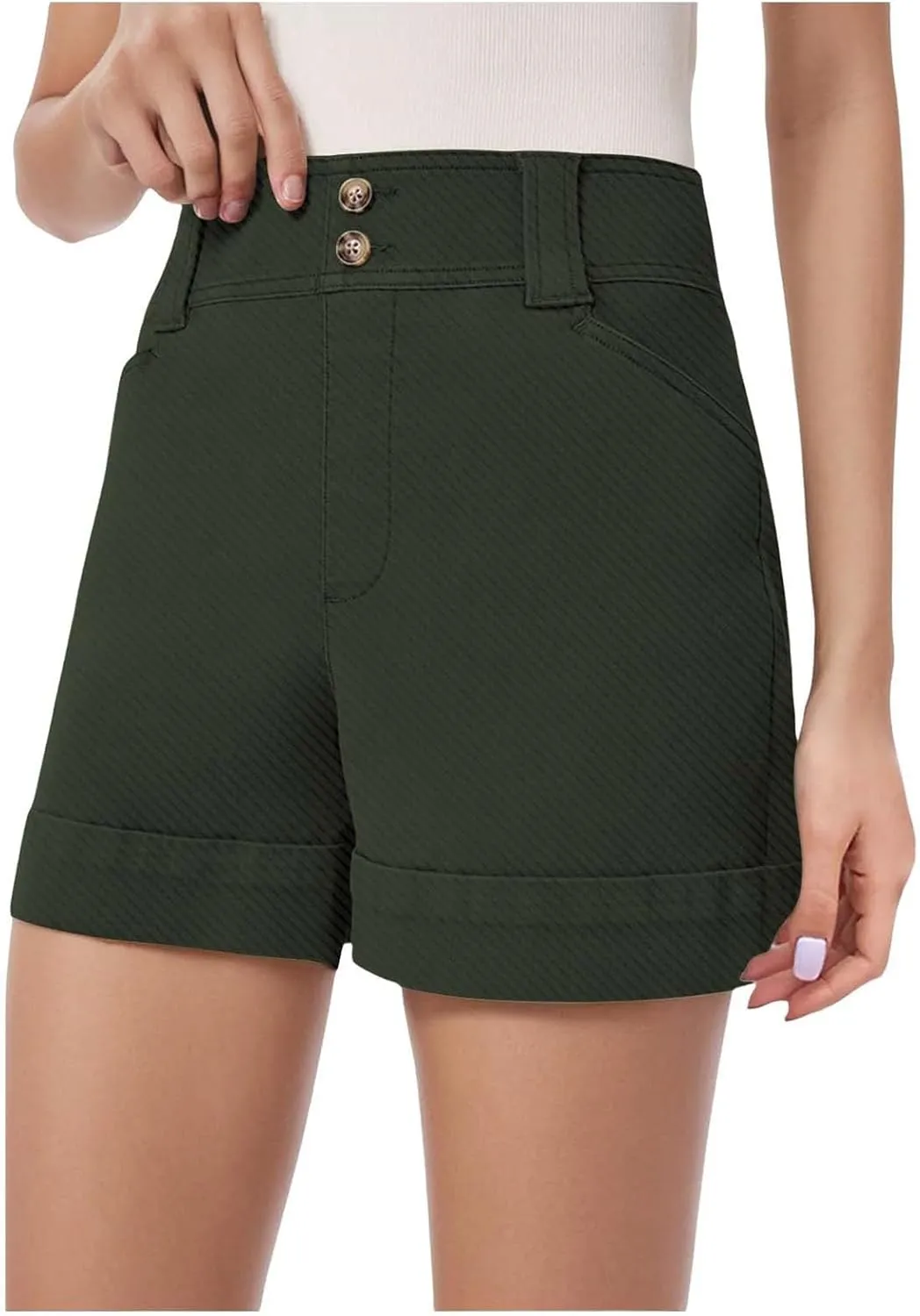 Women High Waisted Jean Shorts Stretchy Twill Denim Short for Women Folded Hem Chino Shorts Summer Jorts Plus Size
