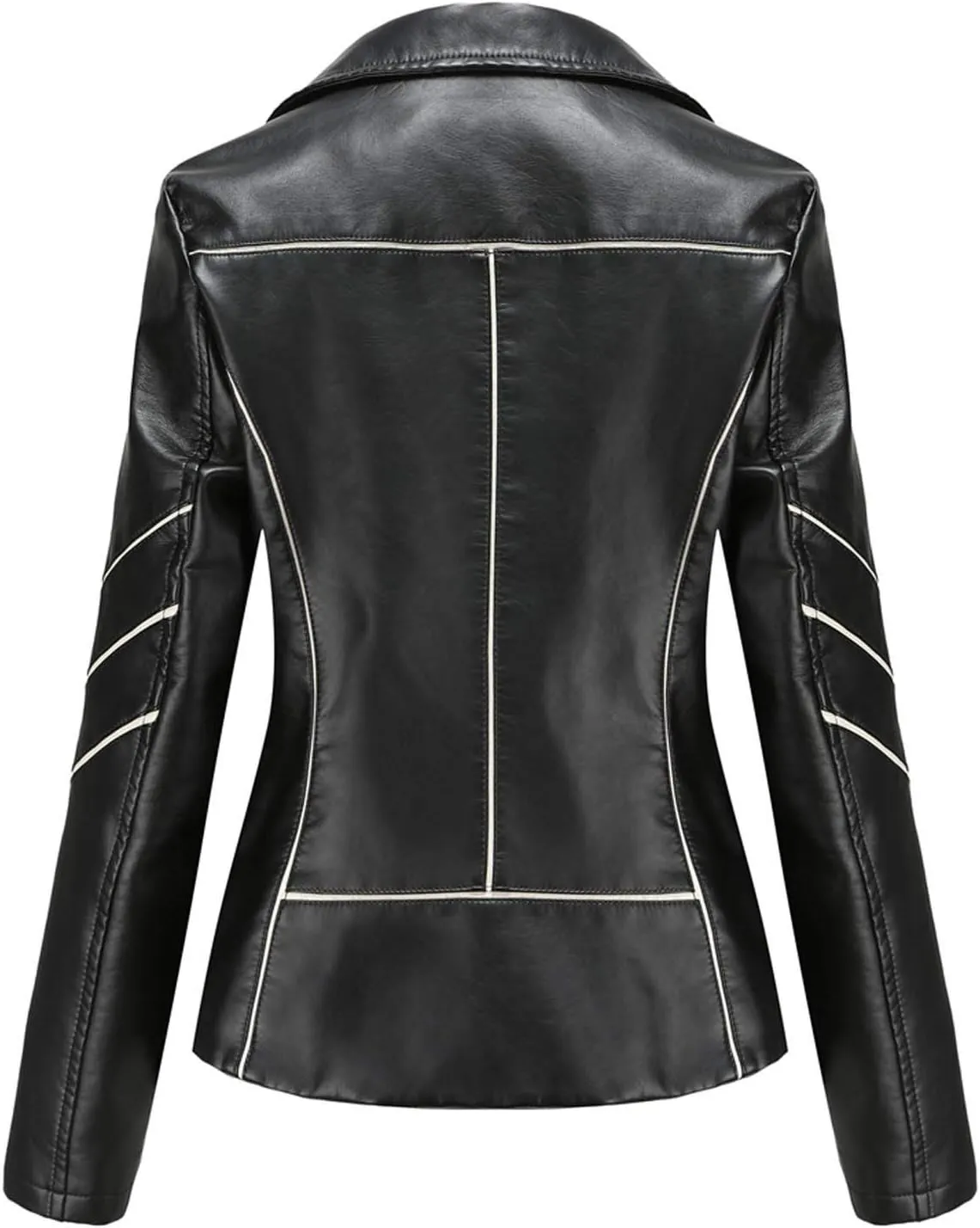 Women Leather Jacket Stand-Up Collar Zipper Stitching Solid Color Jacket Faux Leather Jacket Women Faux Leather