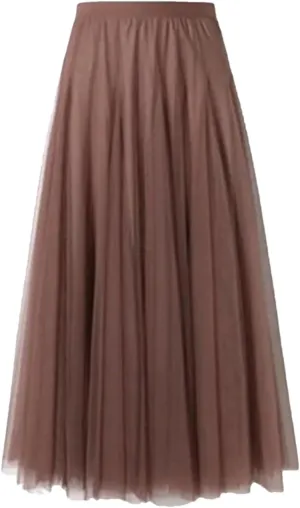 Women Pleated Midi Skirt Ladies Elastic High Waist Beach Tulle Skirts Mesh Skirt Teenage Girls A-Line Skirts
